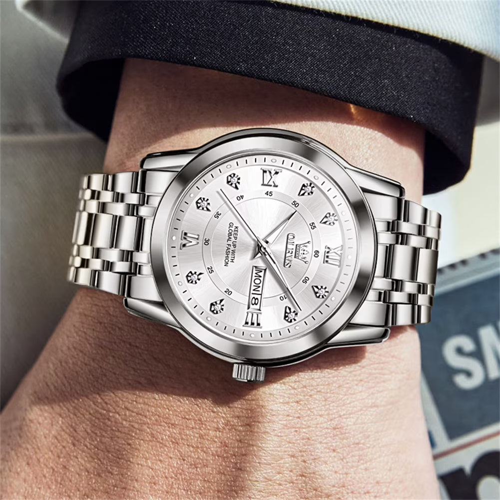 Watches for Men Classic Business Dress Analog Quartz Stainless Steel Waterproof Luminous Date Diamond Mens Wrist Watches Relojes De Hombre,Blue/Black Dial