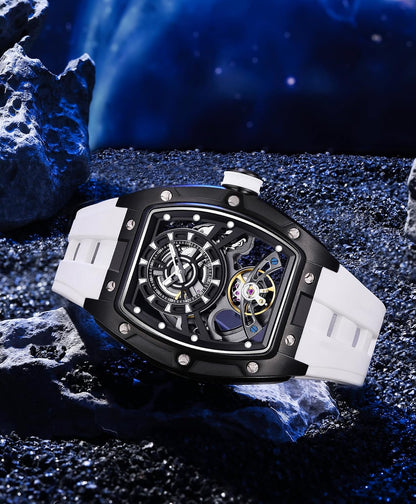 Paras Crown Automatic Watches for Men Stainless Case Silicone Strap Analog 50M Waterproof Mechanical Watch Fashion Mens Watches Relojes De Hombre