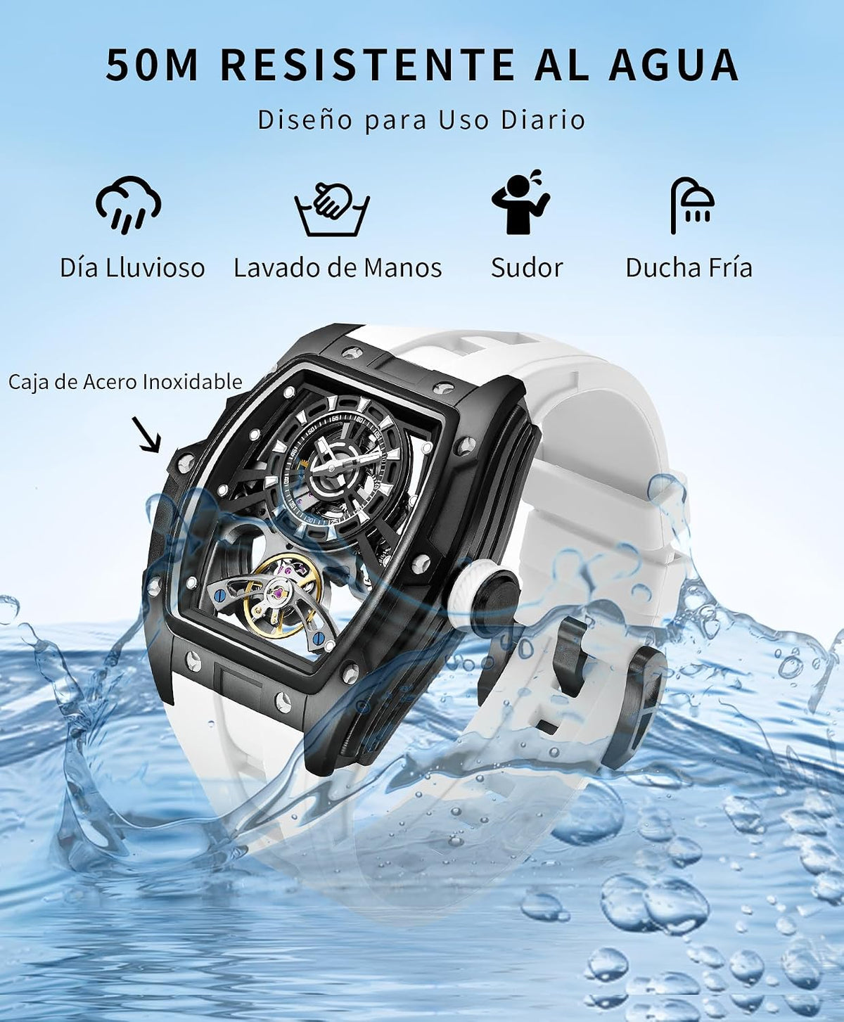 Paras Crown Automatic Watches for Men Stainless Case Silicone Strap Analog 50M Waterproof Mechanical Watch Fashion Mens Watches Relojes De Hombre