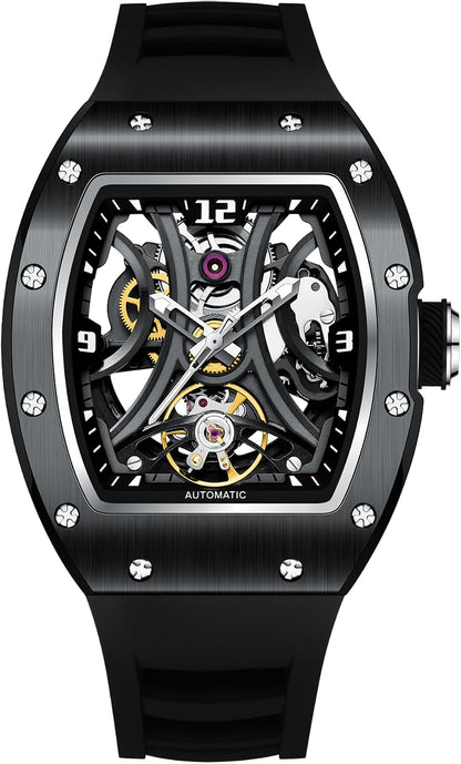 Paras Crown Automatic Watches for Men Stainless Case Silicone Strap Analog 50M Waterproof Mechanical Watch Fashion Mens Watches Relojes De Hombre