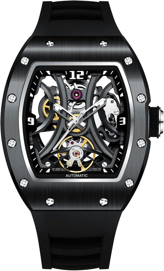 Paras Crown Automatic Watches for Men Stainless Case Silicone Strap Analog 50M Waterproof Mechanical Watch Fashion Mens Watches Relojes De Hombre
