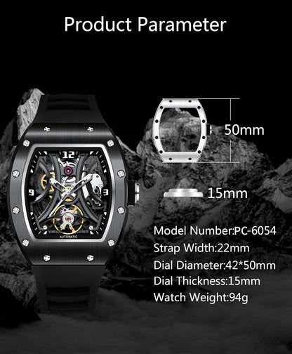 Paras Crown Automatic Watches for Men Stainless Case Silicone Strap Analog 50M Waterproof Mechanical Watch Fashion Mens Watches Relojes De Hombre