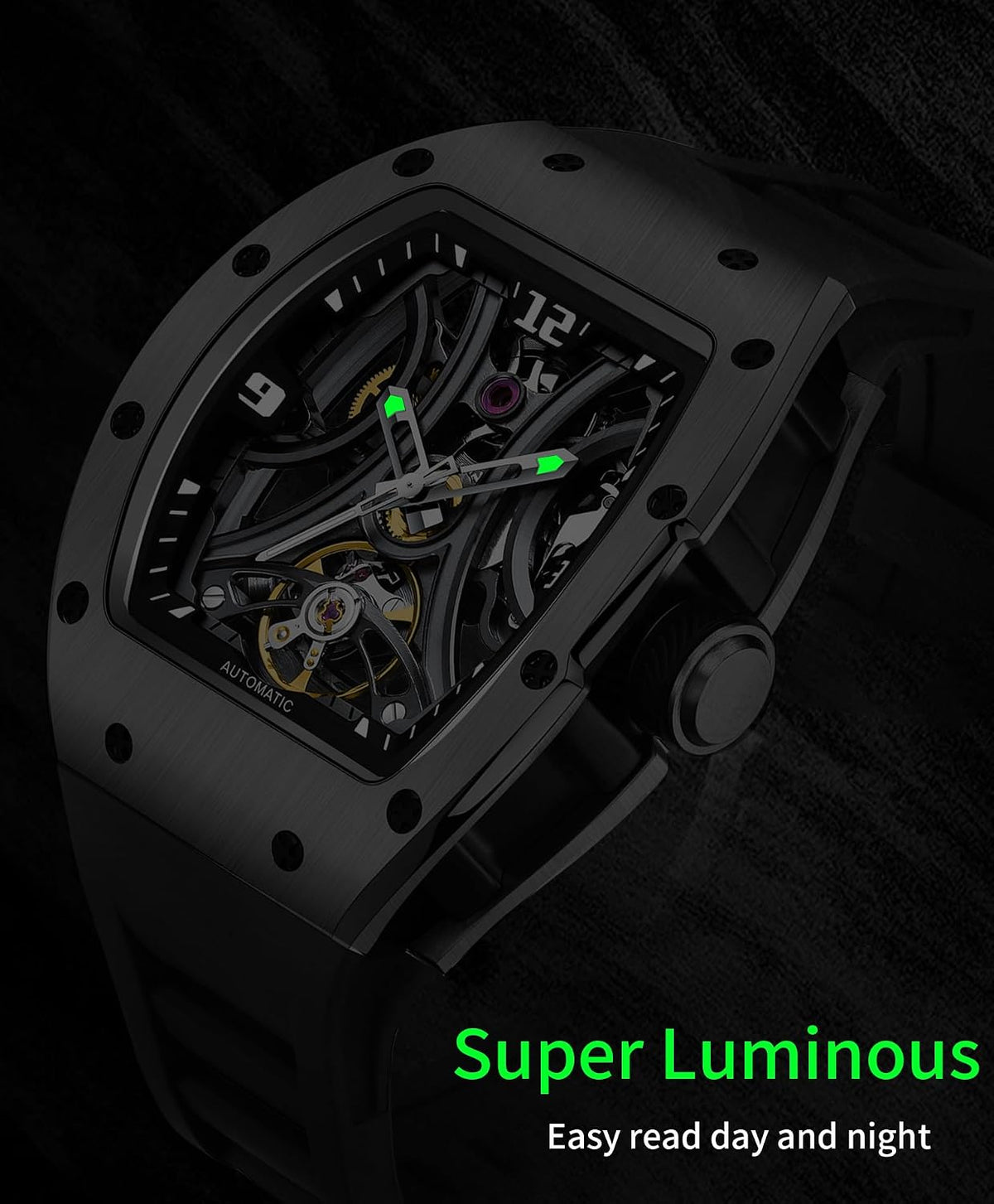 Paras Crown Automatic Watches for Men Stainless Case Silicone Strap Analog 50M Waterproof Mechanical Watch Fashion Mens Watches Relojes De Hombre