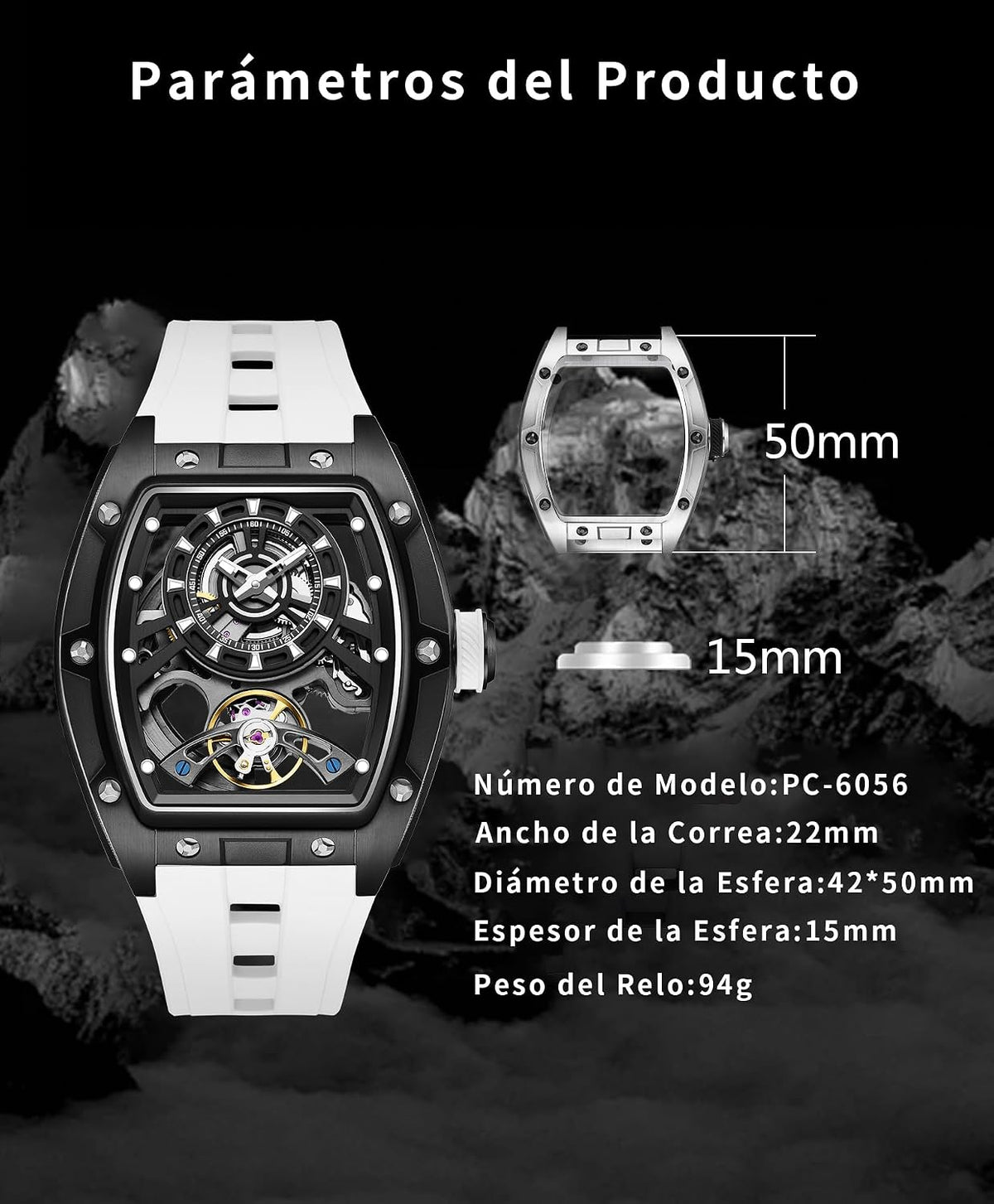 Paras Crown Automatic Watches for Men Stainless Case Silicone Strap Analog 50M Waterproof Mechanical Watch Fashion Mens Watches Relojes De Hombre