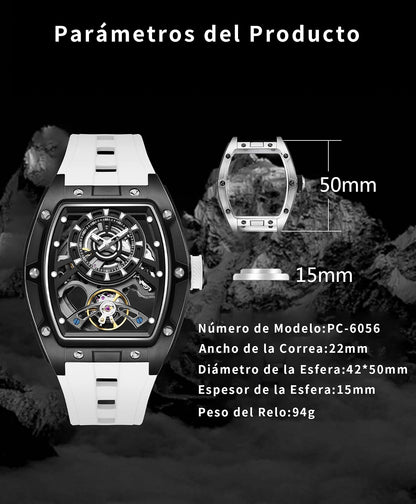 Paras Crown Automatic Watches for Men Stainless Case Silicone Strap Analog 50M Waterproof Mechanical Watch Fashion Mens Watches Relojes De Hombre