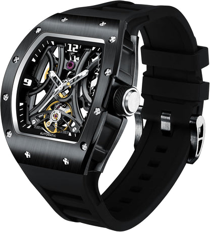 Paras Crown Automatic Watches for Men Stainless Case Silicone Strap Analog 50M Waterproof Mechanical Watch Fashion Mens Watches Relojes De Hombre