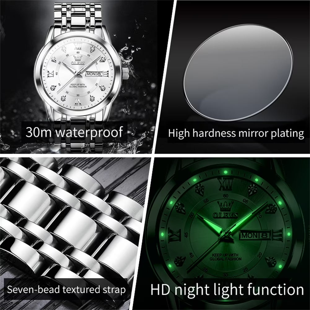 Watches for Men Classic Business Dress Analog Quartz Stainless Steel Waterproof Luminous Date Diamond Mens Wrist Watches Relojes De Hombre,Blue/Black Dial