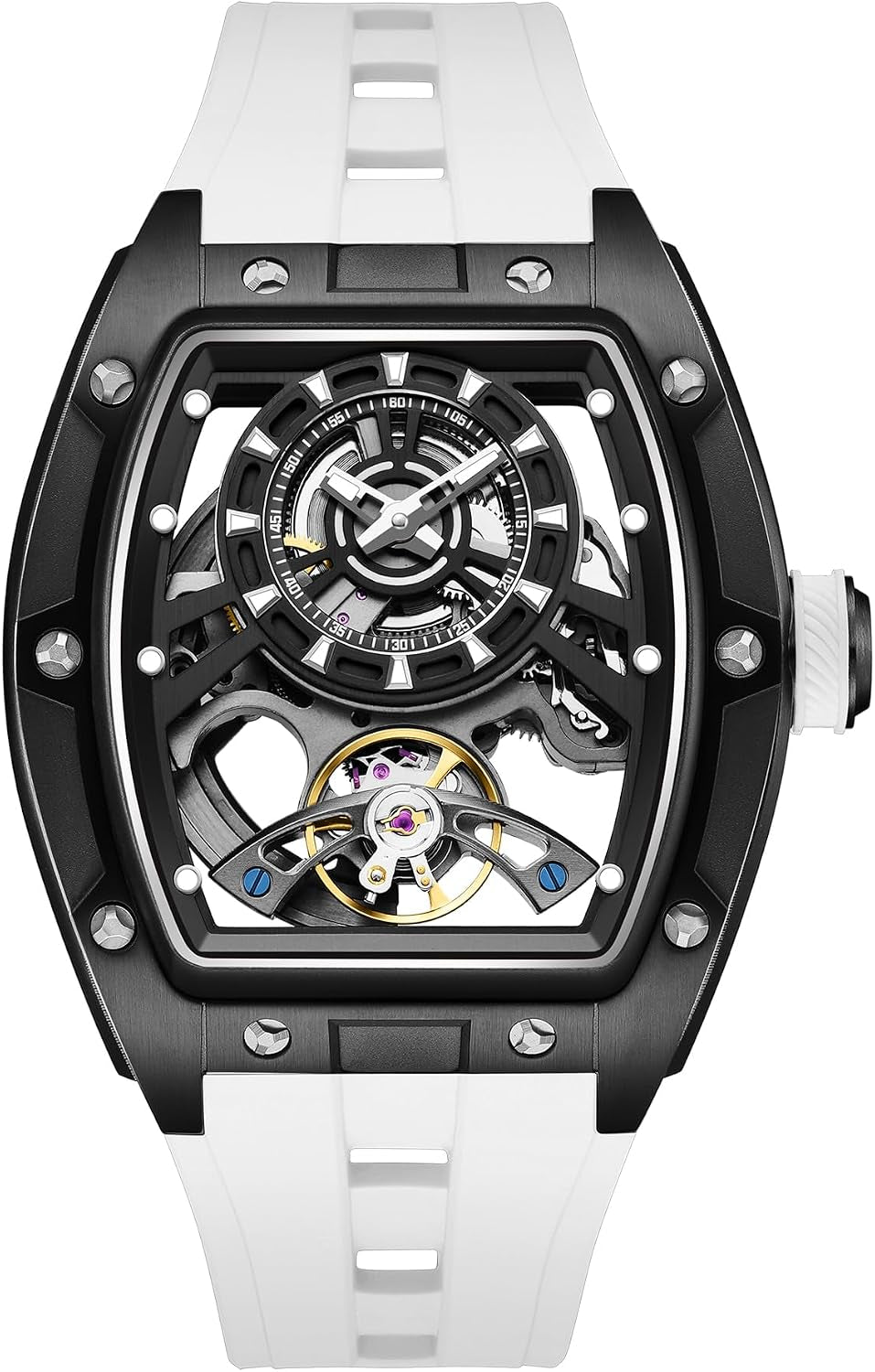 Paras Crown Automatic Watches for Men Stainless Case Silicone Strap Analog 50M Waterproof Mechanical Watch Fashion Mens Watches Relojes De Hombre