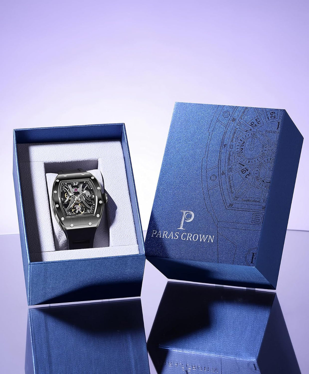 Paras Crown Automatic Watches for Men Stainless Case Silicone Strap Analog 50M Waterproof Mechanical Watch Fashion Mens Watches Relojes De Hombre