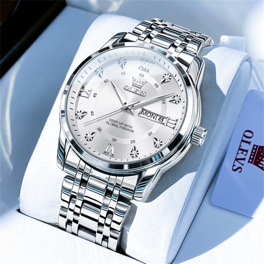 Watches for Men Classic Business Dress Analog Quartz Stainless Steel Waterproof Luminous Date Diamond Mens Wrist Watches Relojes De Hombre,Blue/Black Dial