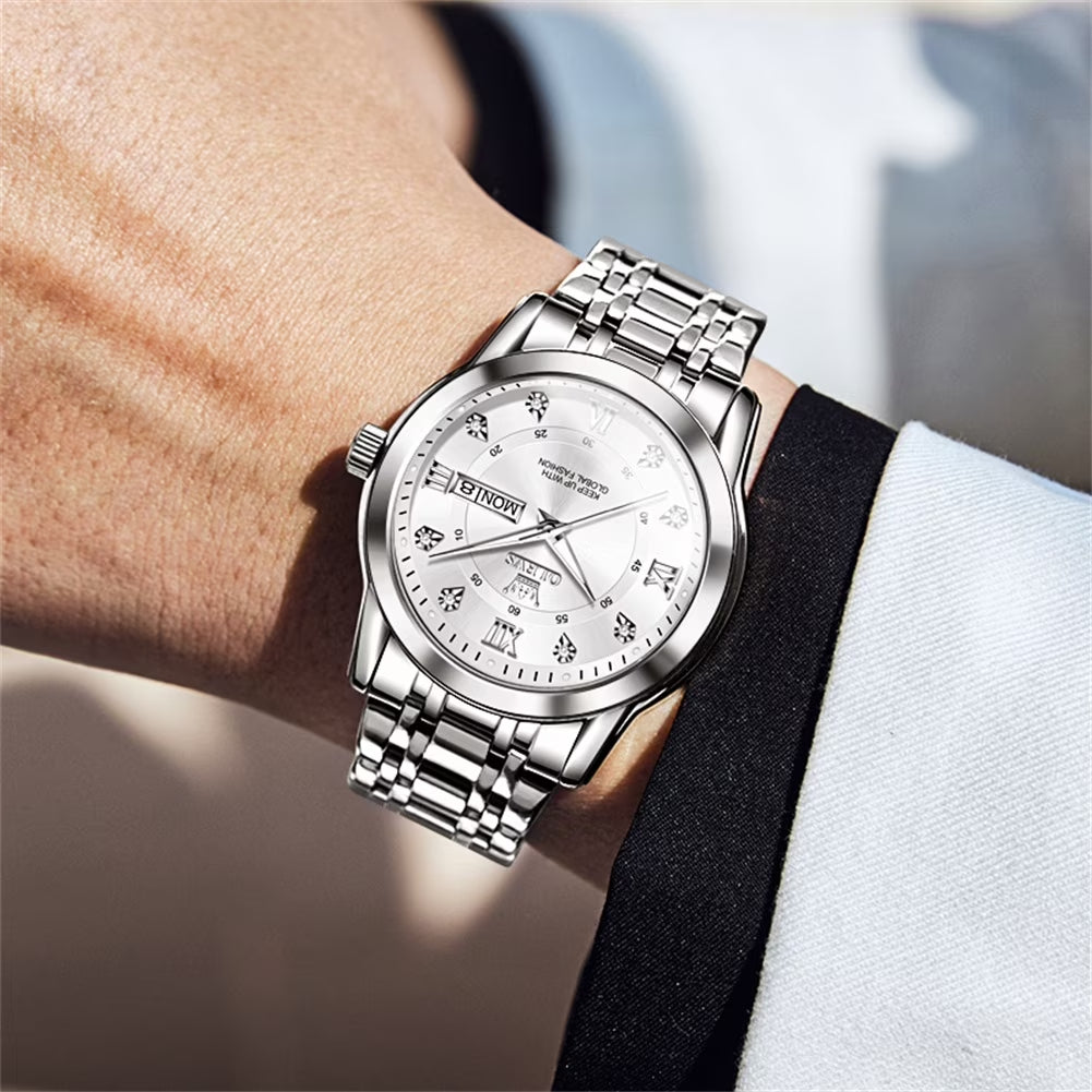 Watches for Men Classic Business Dress Analog Quartz Stainless Steel Waterproof Luminous Date Diamond Mens Wrist Watches Relojes De Hombre,Blue/Black Dial