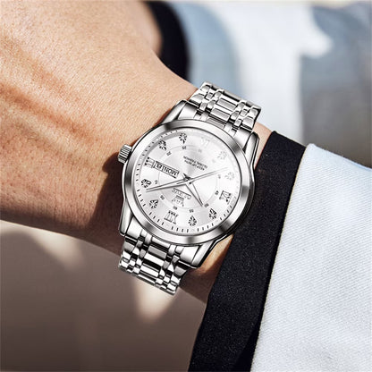 Watches for Men Classic Business Dress Analog Quartz Stainless Steel Waterproof Luminous Date Diamond Mens Wrist Watches Relojes De Hombre,Blue/Black Dial