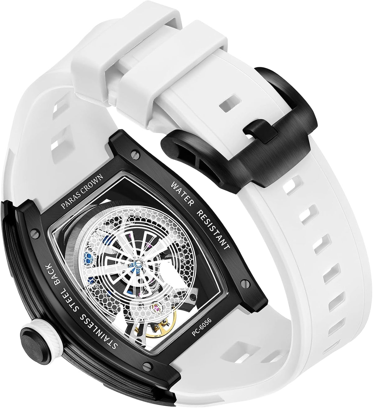 Paras Crown Automatic Watches for Men Stainless Case Silicone Strap Analog 50M Waterproof Mechanical Watch Fashion Mens Watches Relojes De Hombre