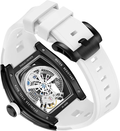 Paras Crown Automatic Watches for Men Stainless Case Silicone Strap Analog 50M Waterproof Mechanical Watch Fashion Mens Watches Relojes De Hombre