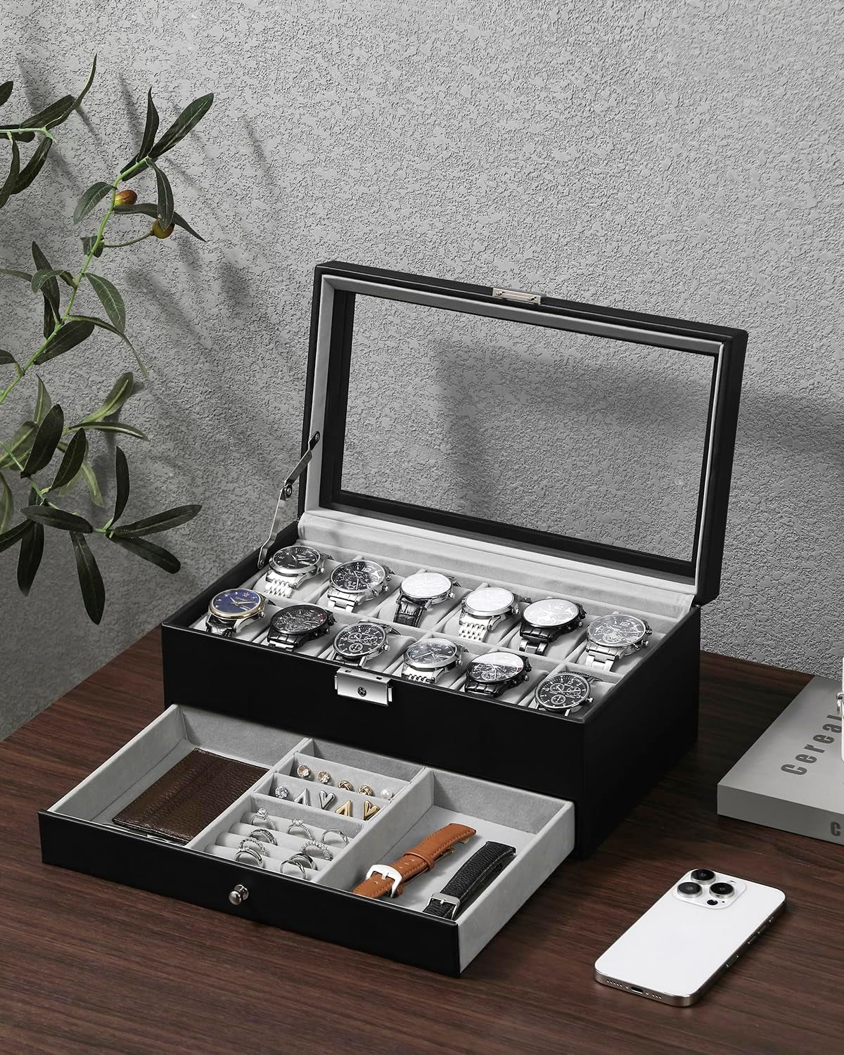 Caja Para Relojes Con 12 Ranuras, Organizador De Exhibición De Relojes, Estuche