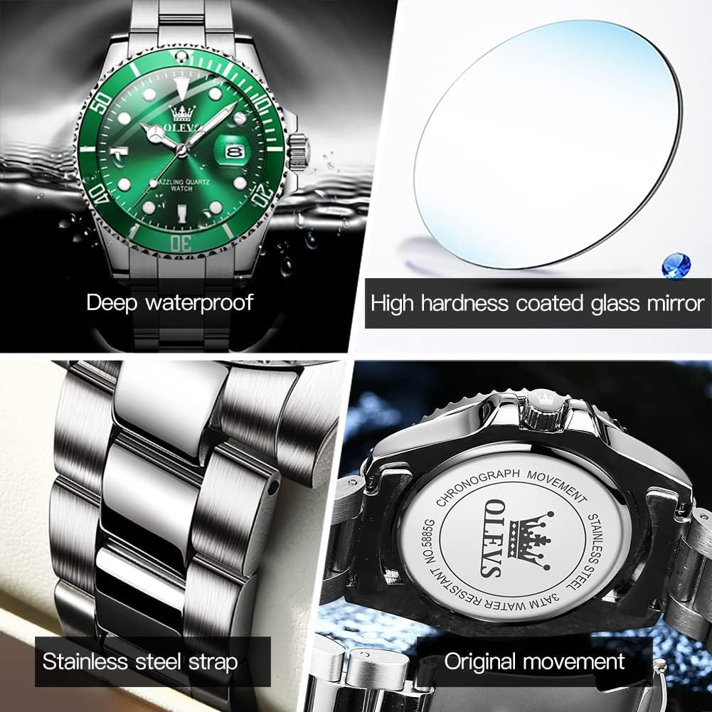 Watches for Men,Classic Luxury Big Face Men Watches, Silver Dress Stainless Steel Men Wrist Watch with Luminous Analog Relojes Para Hombres